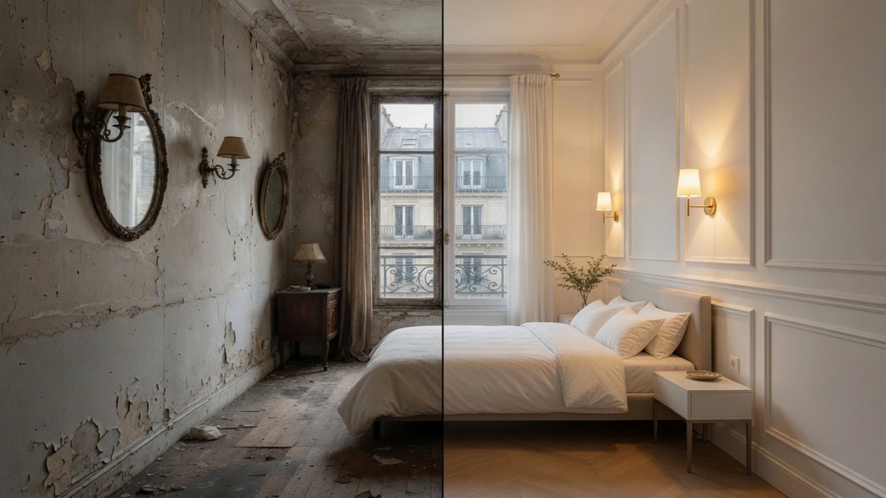 Appartement parisien avant et après rénovation complète - Idano